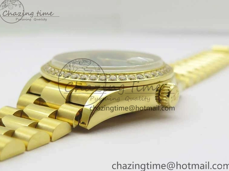 MiroTime 0305 Versatile Daydate 278288 31mm YG EWF Best Edition Green Malachite Dial Crystal Markers on YG President Bracelet ETA 2606